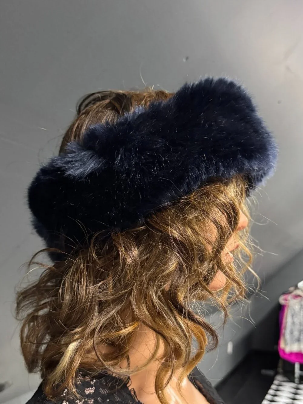 Black/Bluish Faux Fur Headband - never worn